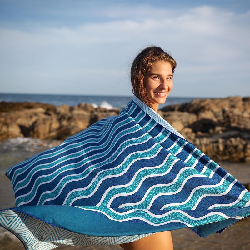 Elite Trend Quick Dry Towel Large 63x31 Inch - Microfiber Beach Towel - Perfect for Beach, Travel, Swimming, Pool, Yoga, Hiking, Camping - Lightweight, Fast Drying, Compact for Adults (Blue Sea) - Image 3